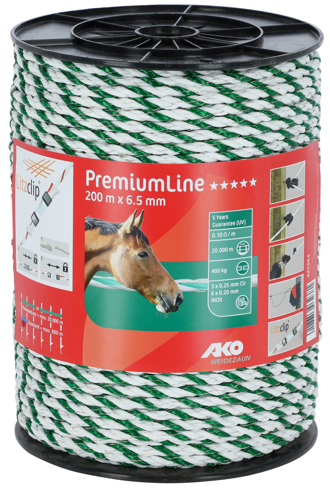 Gjerdetau PremiumLine 200 m, Ø 6,5 mm, hvit / g...