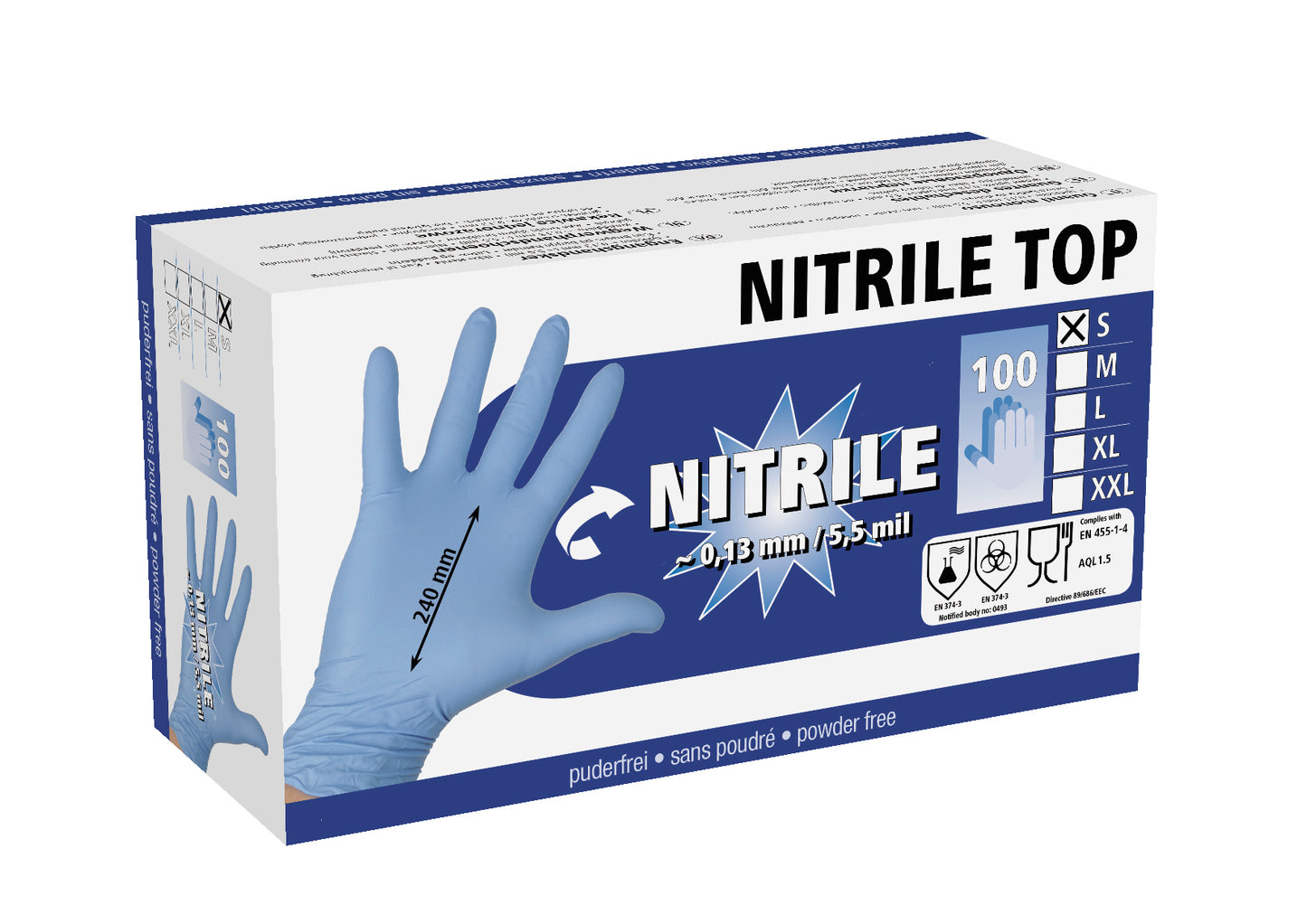 Nitrile Hansker, 240 mm, 100 stk, str. M...