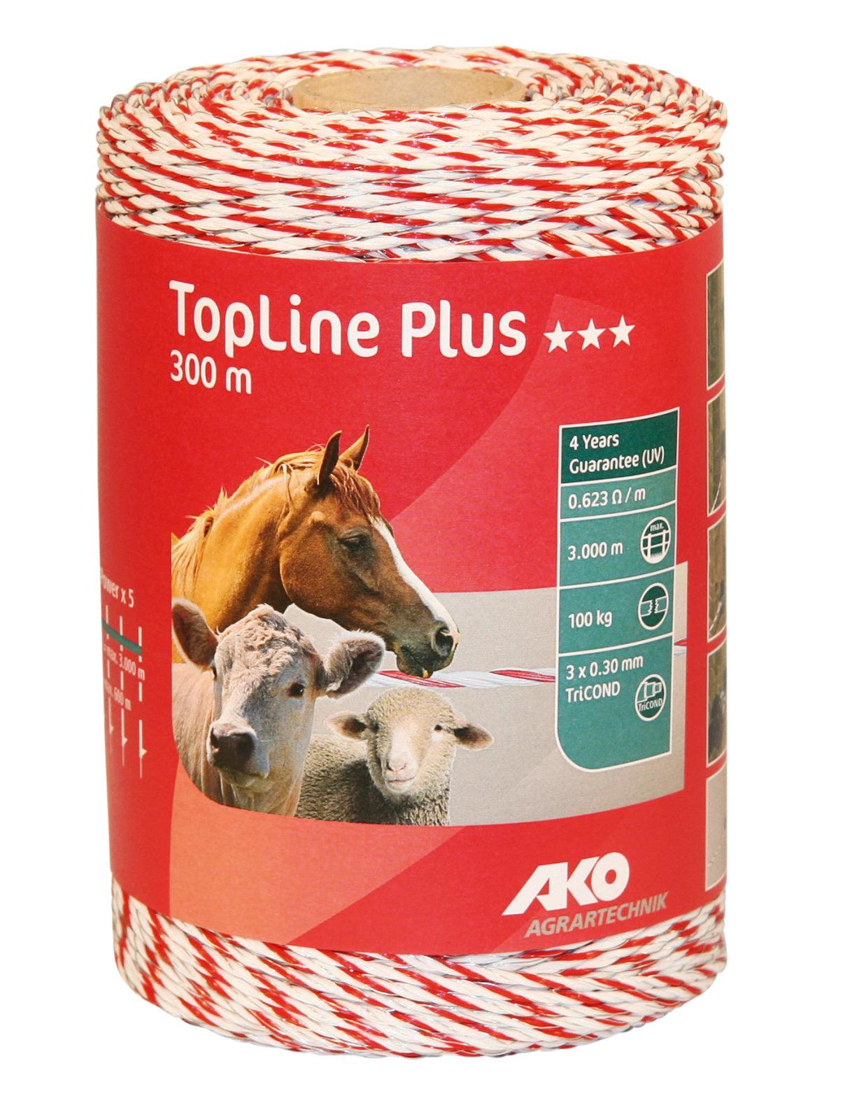 Polytråd TopLine pluss 300 m, hvit / rød, 3 x 0...