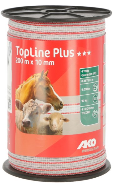 Gjerdeband TopLine Plus 200 m, 10 mm, hvit / rød