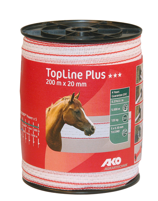 Gjerdband TopLine Plus 200 m, 20 mm, hvit / rød