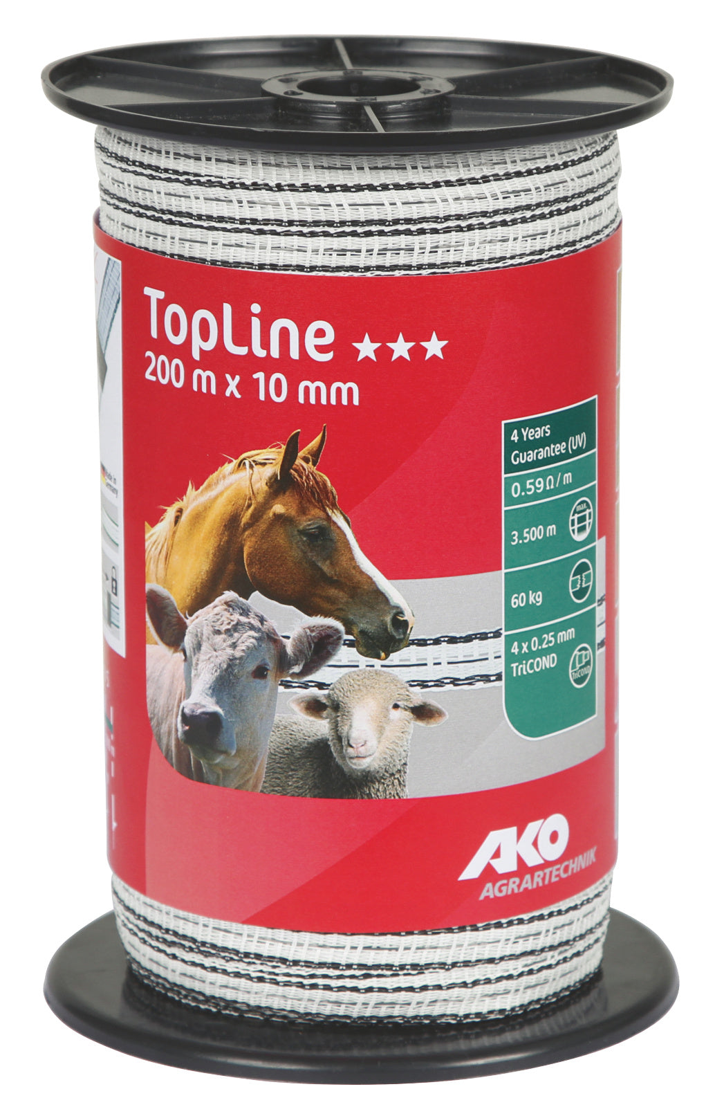 Gjerdeband TopLine 200 m, 10 mm, hvit / svart, ...