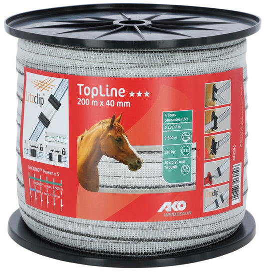 Gjerdeband TopLine 200 m, 40 mm, hvit / svart, ...